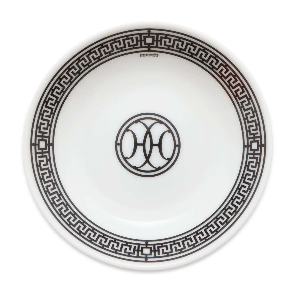 HERMES H Deco Soy Sauce Dish White/Black Porcelain