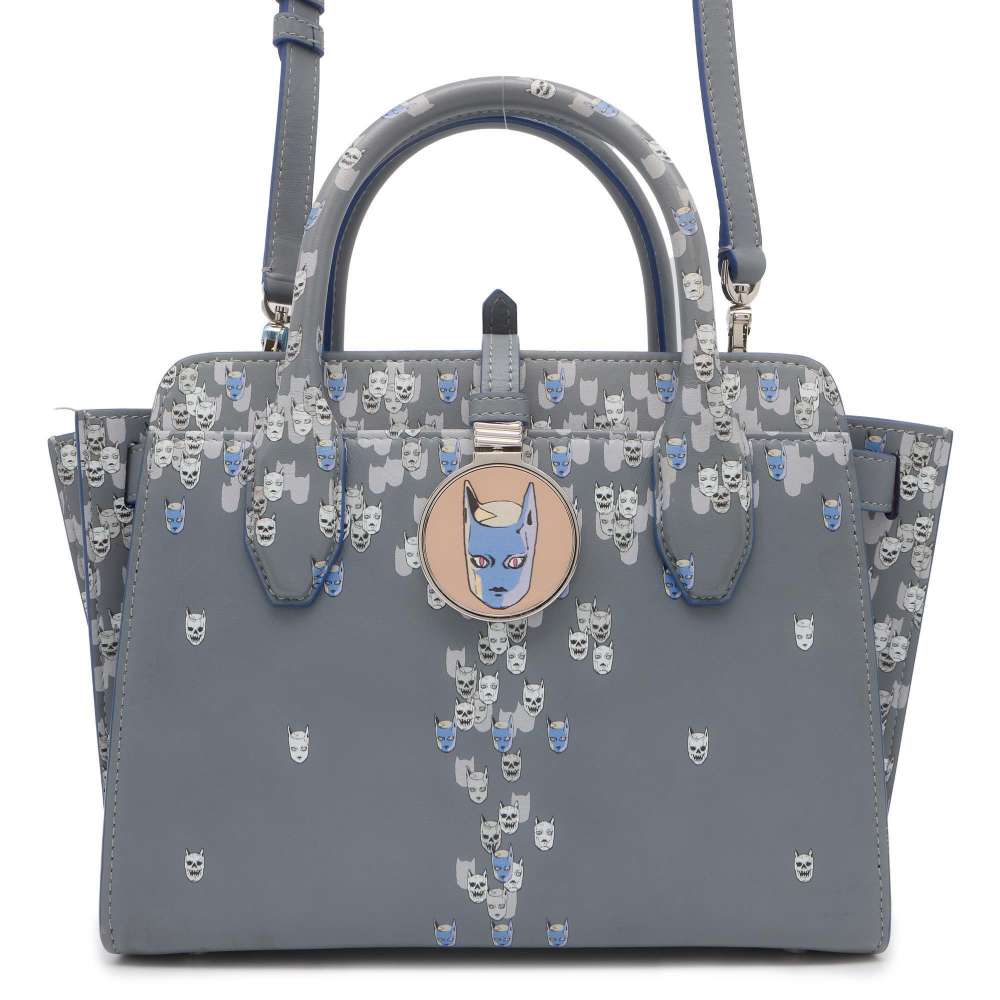 BVLGARI Alba JoJo's Bizarre Adventure Collaboration Killer Queen Handbag Japan Limited Edition Gray/Blue Leather Size Small