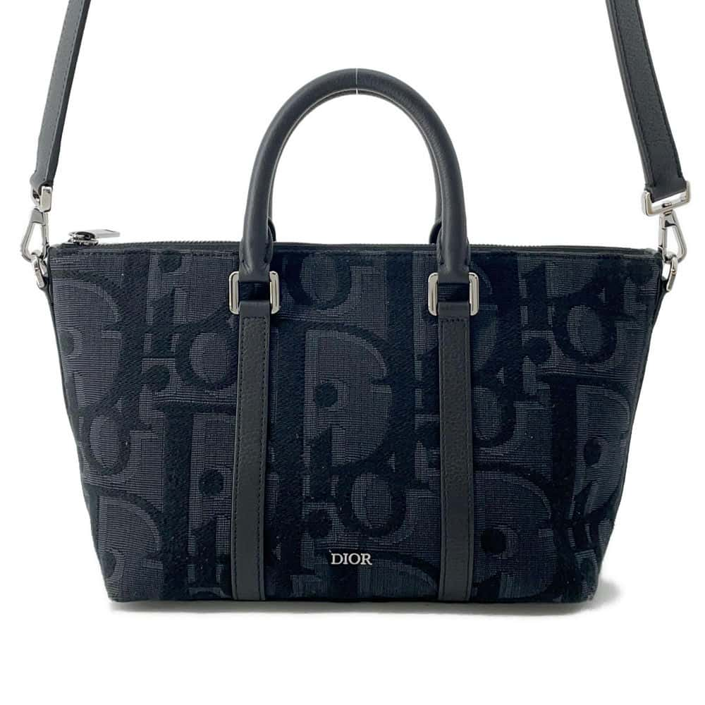 Dior Oblique Weekender Black 1ESPO322YXL_H03E Canvas Leather Size 25