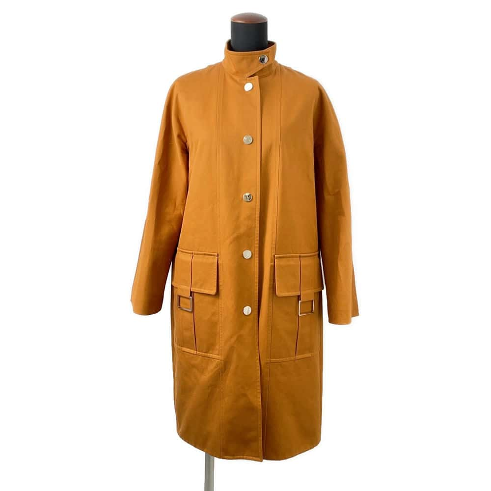 HERMES Soutien Collar Coat Size 34 Brown Cotton100%