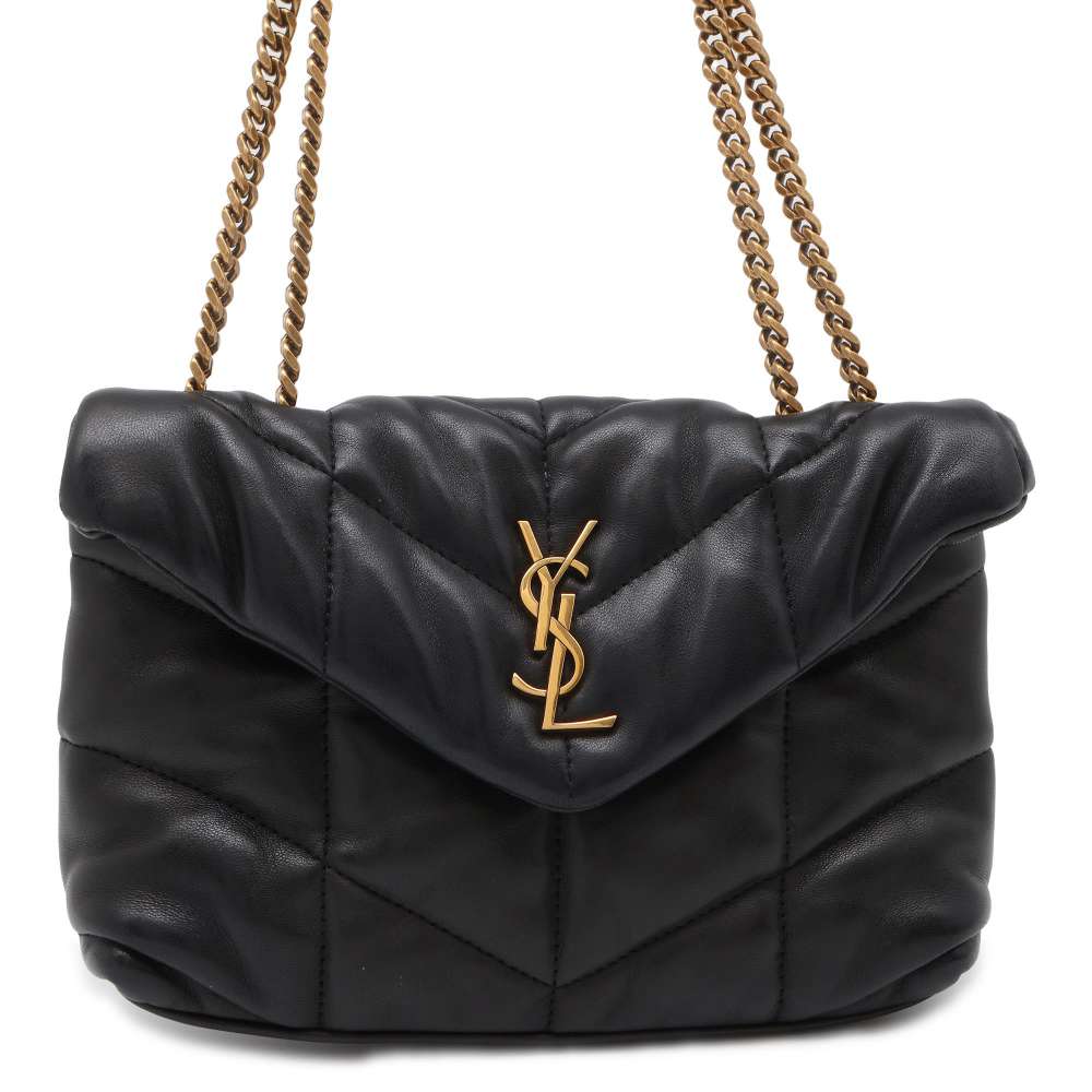 SAINT LAURENT PARIS Puffer ChainShoulder Bag Black 759337 Leather