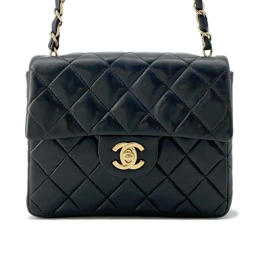 CHANEL Mini Matelasse Single Flap ChainShoulder Bag Black A01115 Lambskin