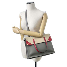 将图像加载到图库查看器中，FENDI Flip 2WAY Shoulder Bag Gray/Beige/Red 8BT303 Calf Leather Size Large
