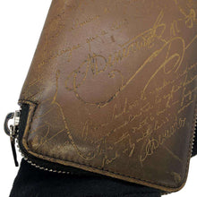 将图像加载到图库查看器中，Berluti Calligraphy Round Zip Long Wallet Brown Leather
