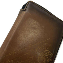 将图像加载到图库查看器中，Berluti Calligraphy Round Zip Long Wallet Brown Leather
