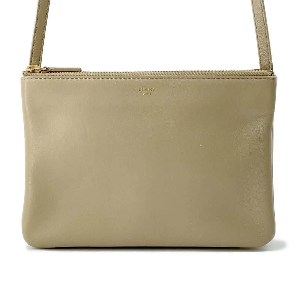 CELINE Trio Shoulder Bag Beige165113 Leather Size Small