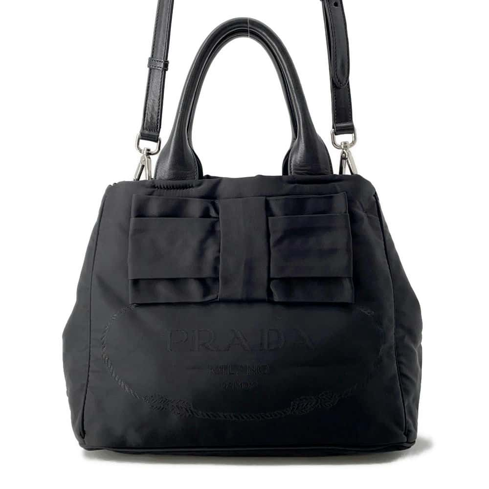 PRADA Ribbon 2WAY Tote Bag Black1BG027 Nylon