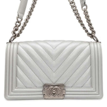 Load image into Gallery viewer, CHANEL Boy Chanel Chevron ChainShoulder Bag Silver A67086 Caviar Leather Size 25
