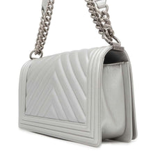 Load image into Gallery viewer, CHANEL Boy Chanel Chevron ChainShoulder Bag Silver A67086 Caviar Leather Size 25
