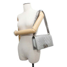 Load image into Gallery viewer, CHANEL Boy Chanel Chevron ChainShoulder Bag Silver A67086 Caviar Leather Size 25
