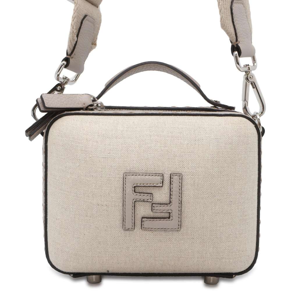 FENDI FF motif 2WAY Shoulder Bag Beige 7VA552 Canvas Leather