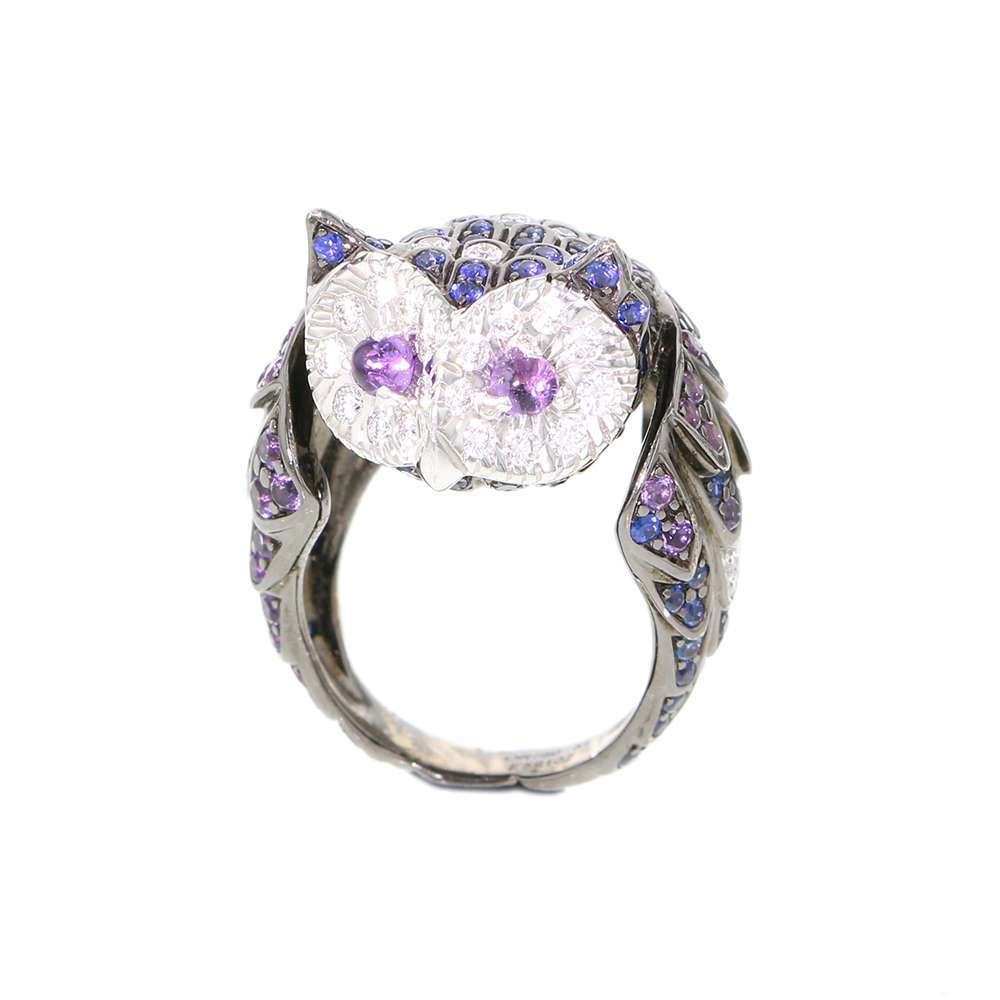 Boucheron Nocturne Owl Chouette Ring Size 51/#11 JRG00707 K18WG K18BG