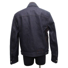 将图像加载到图库查看器中，HERMES Icon・O・Kare Denim Jacket Size 50 Navy Cotton100% Leather
