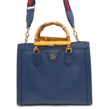 将图像加载到图库查看器中，GUCCI Bamboo Double G Diana Tote Bag Royal Blue 678842 Leather Bamboo Size Medium
