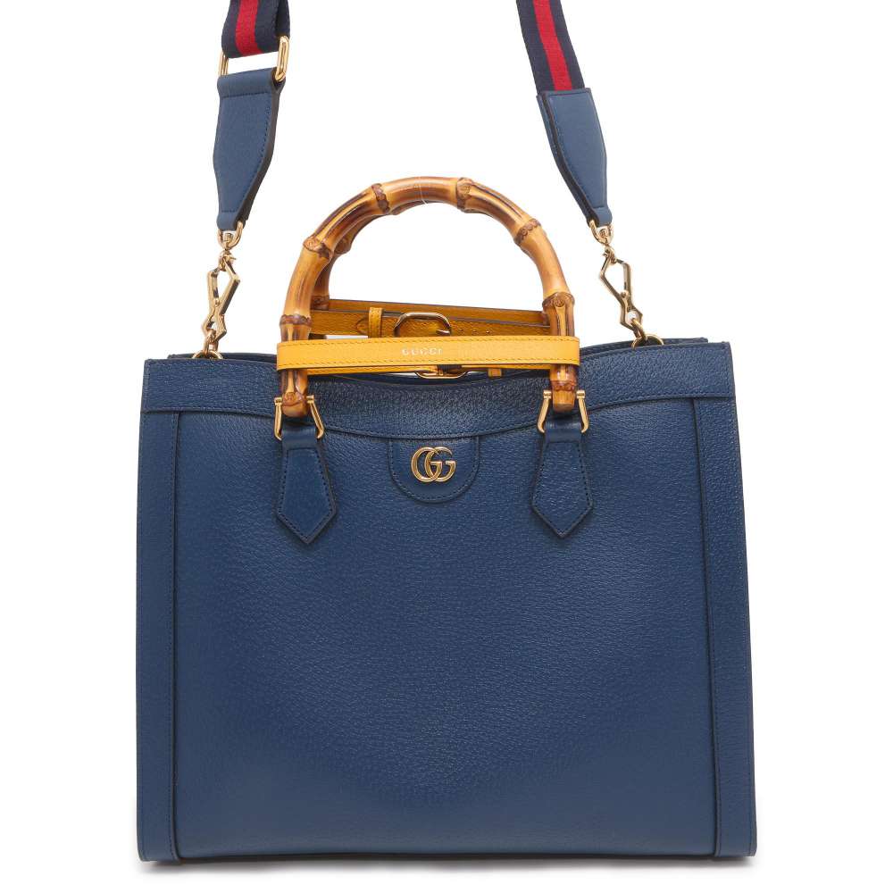 GUCCI Bamboo Double G Diana Tote Bag Royal Blue 678842 Leather Bamboo Size Medium