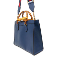 将图像加载到图库查看器中，GUCCI Bamboo Double G Diana Tote Bag Royal Blue 678842 Leather Bamboo Size Medium
