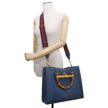 将图像加载到图库查看器中，GUCCI Bamboo Double G Diana Tote Bag Royal Blue 678842 Leather Bamboo Size Medium
