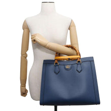 将图像加载到图库查看器中，GUCCI Bamboo Double G Diana Tote Bag Royal Blue 678842 Leather Bamboo Size Medium
