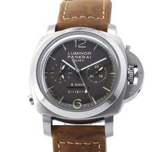 将图像加载到图库查看器中，PANERAI Luminor 1950 8 Days Chrono Monopulsante GMT W44mm TI Leather Brown Dial PAM00311
