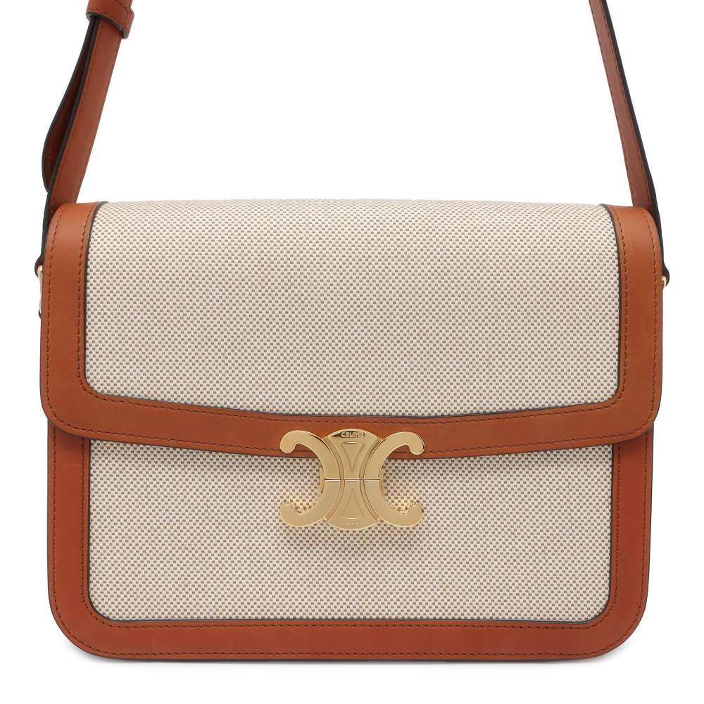 CELINE Classic Triomphe Shoulder Bag Beige/Brown 191242 Canvas Leather