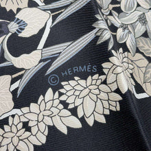 Load image into Gallery viewer, HERMES Carre Planifleurs Planifleurs Size 90 Black/Gray/Parchement Silk100%
