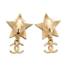 Load image into Gallery viewer, CHANEL CC Logo Star Motif Earrings Black Metal
