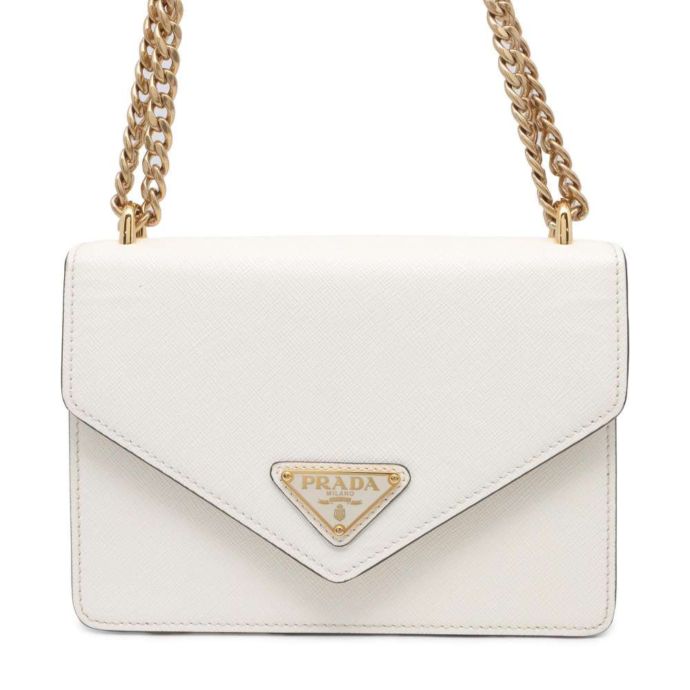 PRADA Saffiano Leather ChainShoulder Bag White 1BD200 Leather