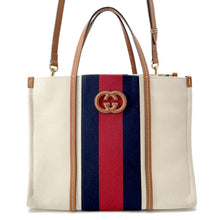 将图像加载到图库查看器中，GUCCI Interlocking G 2way Tote Bag Natural/Blue/Red727721 Canvas Leather Size Medium
