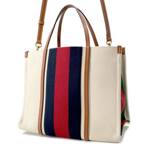 将图像加载到图库查看器中，GUCCI Interlocking G 2way Tote Bag Natural/Blue/Red727721 Canvas Leather Size Medium
