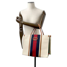 将图像加载到图库查看器中，GUCCI Interlocking G 2way Tote Bag Natural/Blue/Red727721 Canvas Leather Size Medium
