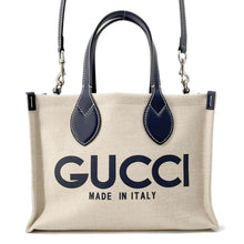 Load image into Gallery viewer, GUCCI Printed 2way Handbag Navy/Beige 772144 Canvas Leather Size Mini
