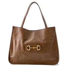 将图像加载到图库查看器中，GUCCI Horsebit 1955Tote Bag Brown 623694 Leather
