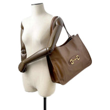 将图像加载到图库查看器中，GUCCI Horsebit 1955Tote Bag Brown 623694 Leather
