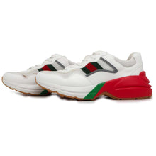 将图像加载到图库查看器中，GUCCI Lighton Cherie Line Sneakers White/Red/Green643491 Leather Size 8
