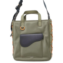 将图像加载到图库查看器中，Dior Sacai Collaboration Saddle Tote Bag Moss Green/Navy Nylon Leather
