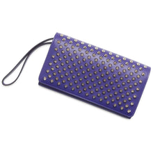 将图像加载到图库查看器中，Christian Louboutin Studded Bifold Wallet Long Wealth Cloth Purple1165076 Leather
