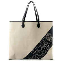 将图像加载到图库查看器中，Berluti Scritto Sunday Tote Ivory/Black 224708 Canvas Leather
