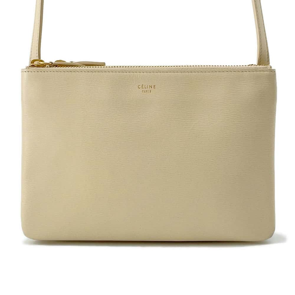 CELINE Trio Shoulder Bag Beige 165113 Leather Size Small