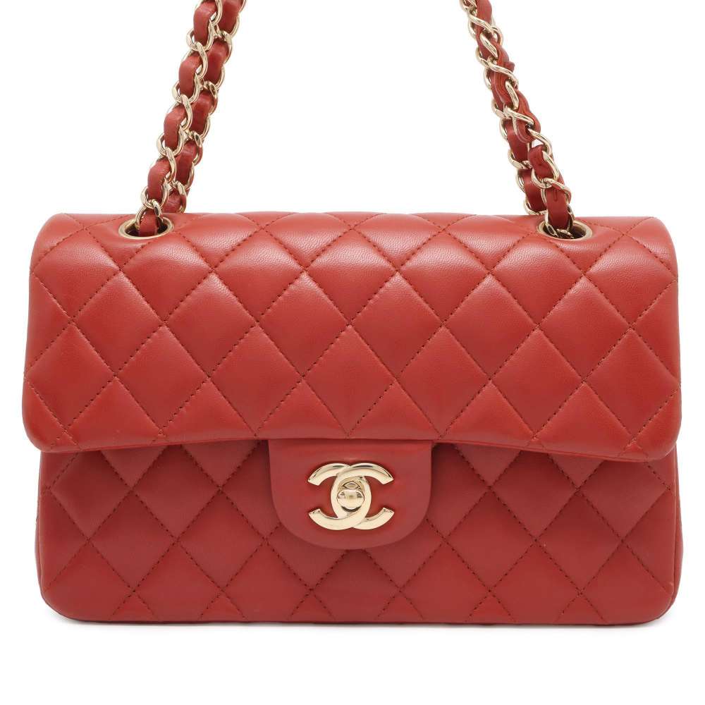 CHANEL Matelasse Double Flap ChainShoulder Bag Red A01113 Lambskin Size 23