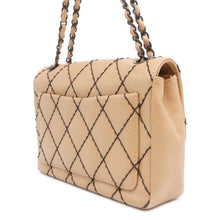 Load image into Gallery viewer, CHANEL CC Logo Wild Stitch Double Chain Shoulder Bag Beige A14687 Calf Leather
