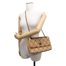 Load image into Gallery viewer, CHANEL CC Logo Wild Stitch Double Chain Shoulder Bag Beige A14687 Calf Leather
