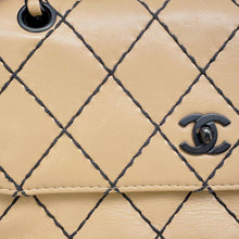 Load image into Gallery viewer, CHANEL CC Logo Wild Stitch Double Chain Shoulder Bag Beige A14687 Calf Leather
