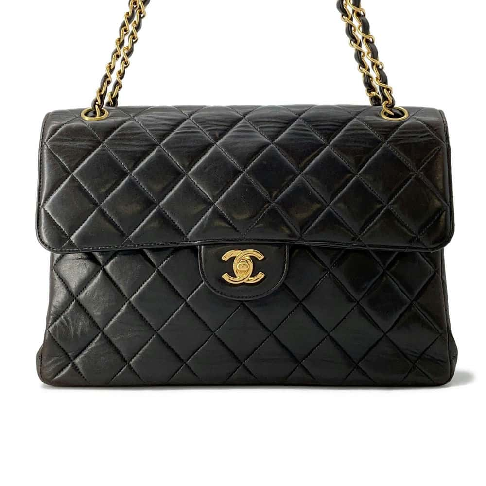 CHANEL Matelasse Double Face ChainShoulder Bag Black Lambskin Size 30