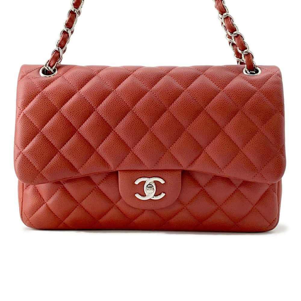 CHANEL Matelasse W Flap ChainShoulder Bag Red A58600 Caviar Leather Size 30