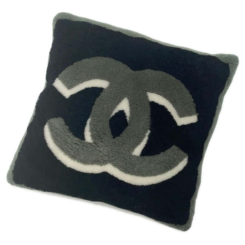 CHANEL CC Logo Cushion Black/White/Khaki Cashmere100% Mouton100%