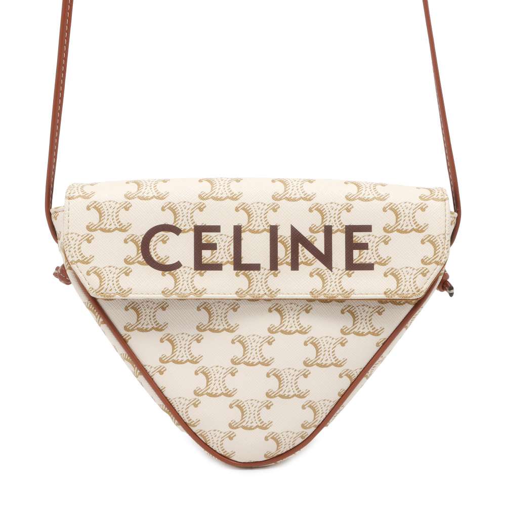 CELINE Triomphe Shoulder Bag Ivory/Brown195902 PVC Coated Canvas Leather