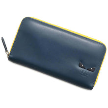 将图像加载到图库查看器中，FENDI Monster Round Zip Long Wallet Navy/Yellow 7M0210 Leather
