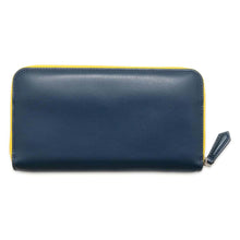 将图像加载到图库查看器中，FENDI Monster Round Zip Long Wallet Navy/Yellow 7M0210 Leather
