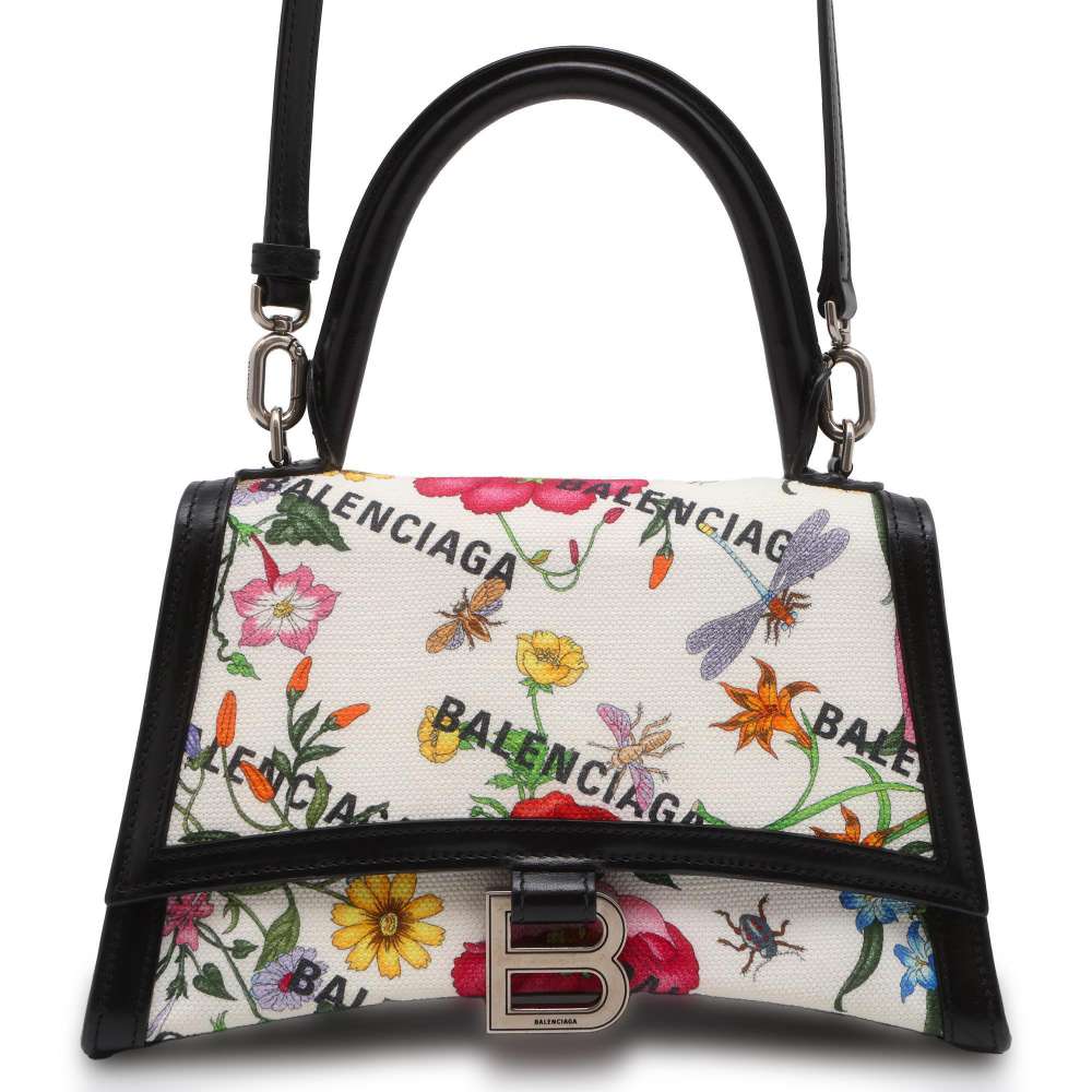 GUCCI Hacker Project Flora Hourglass Handbag White/Multicolor/Black 681697 Canvas Leather Size Small