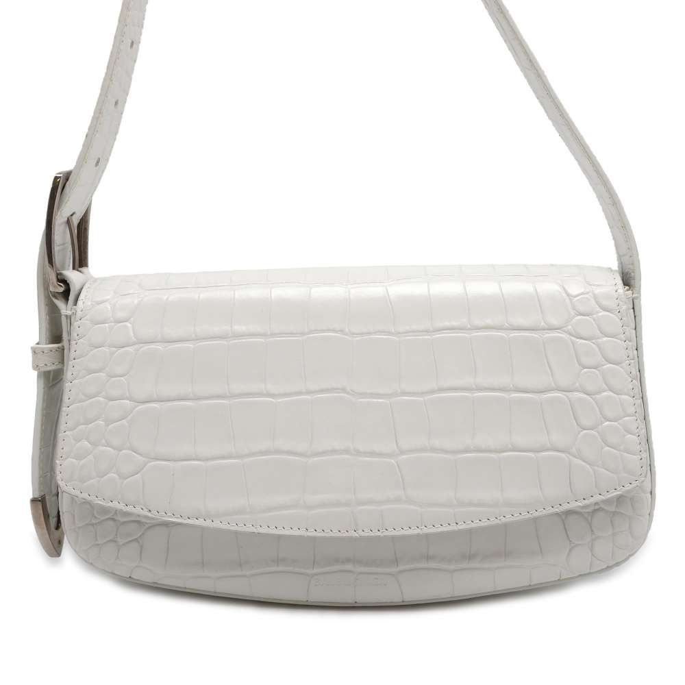 BALENCIAGA Flap One Shoulder Bag White618930 Croco embossed leather